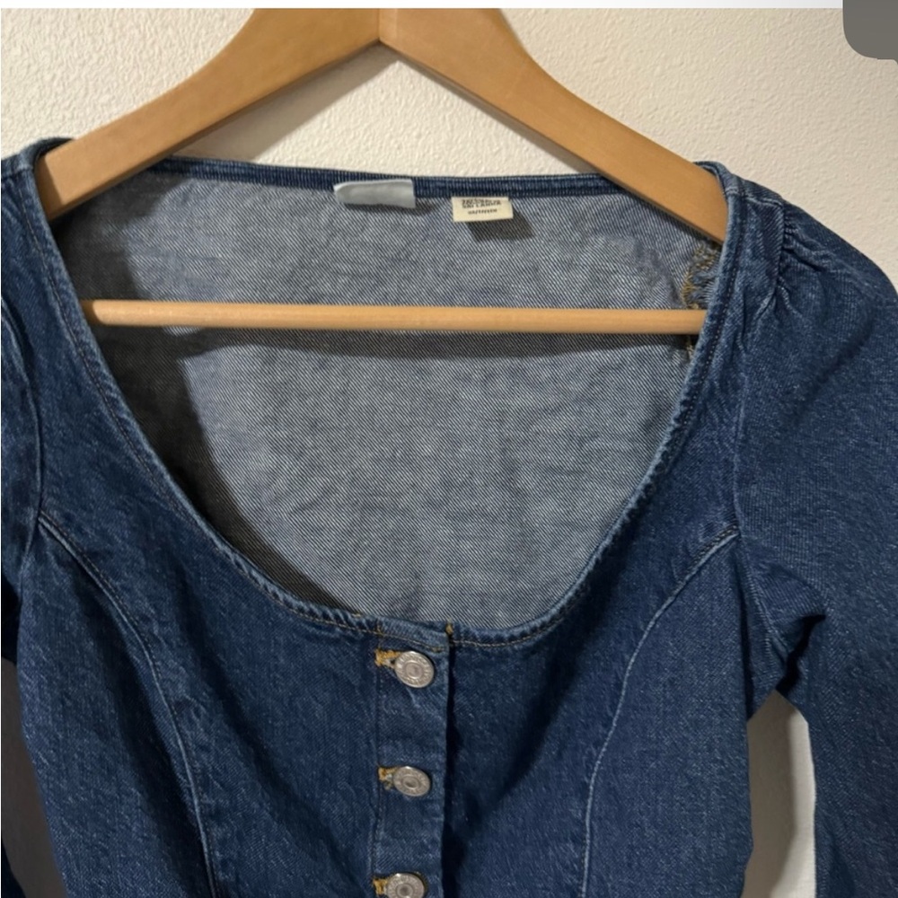 Levi’s Weston Denim Long Sleeve Cropped Blouse Dark Wash Western 2023-XS - Picture 3 of 11
